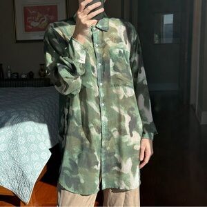 Sheer Watercolor Camo Oversized Top